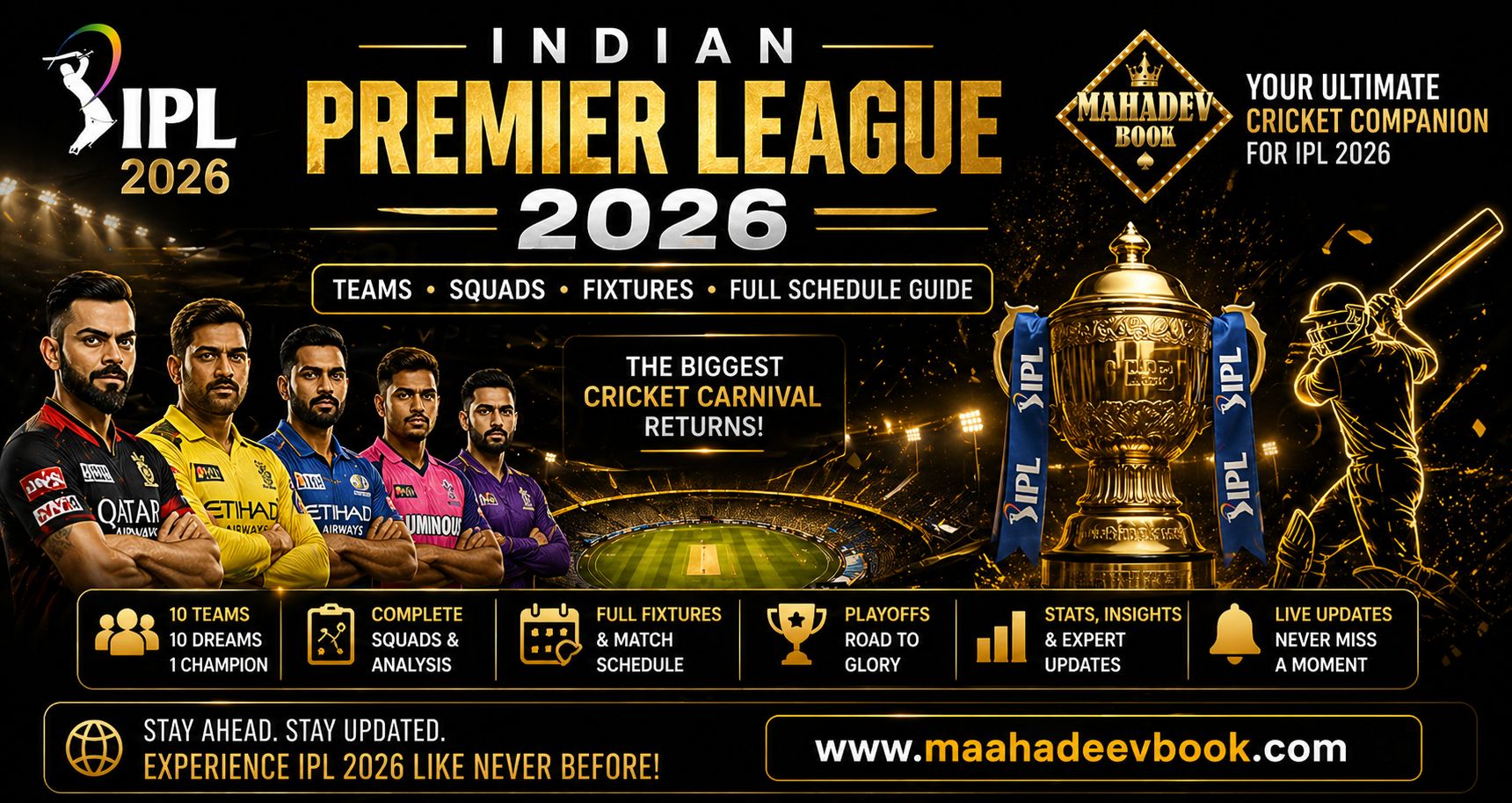 Read more about the article Indian Premier League 2026: Teams, Squads, Fixtures & Full Schedule Guide – Mahadev Book
