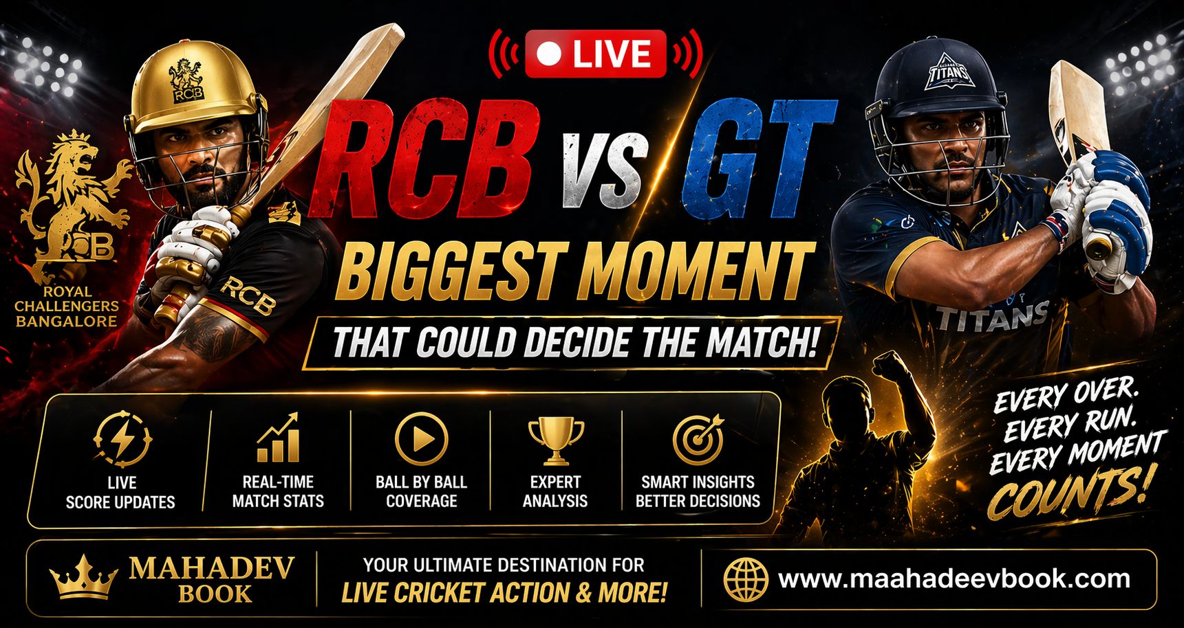 Read more about the article Live RCB vs GT: Biggest Moment That Could Decide the Match – Mahadev Book