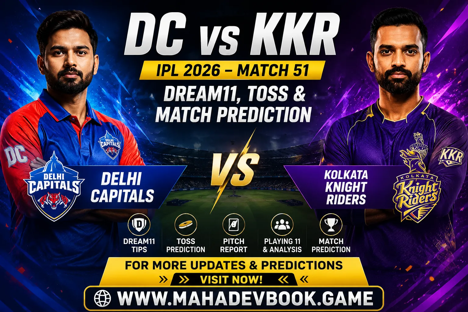 Read more about the article DC vs KKR Dream11, Toss, and Match Prediction – IPL 2026 Match 51