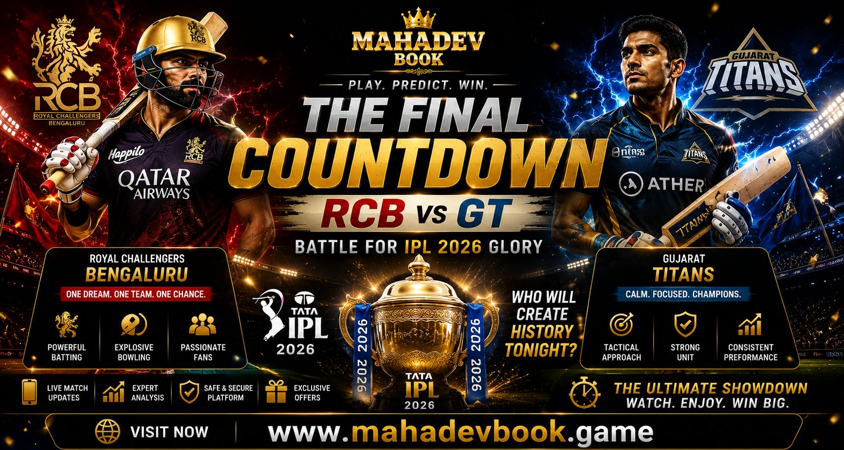 Read more about the article The Final Countdown: RCB vs GT Battle for IPL 2026 Glory – Watch Who Creates History Tonight | Mahadev Book