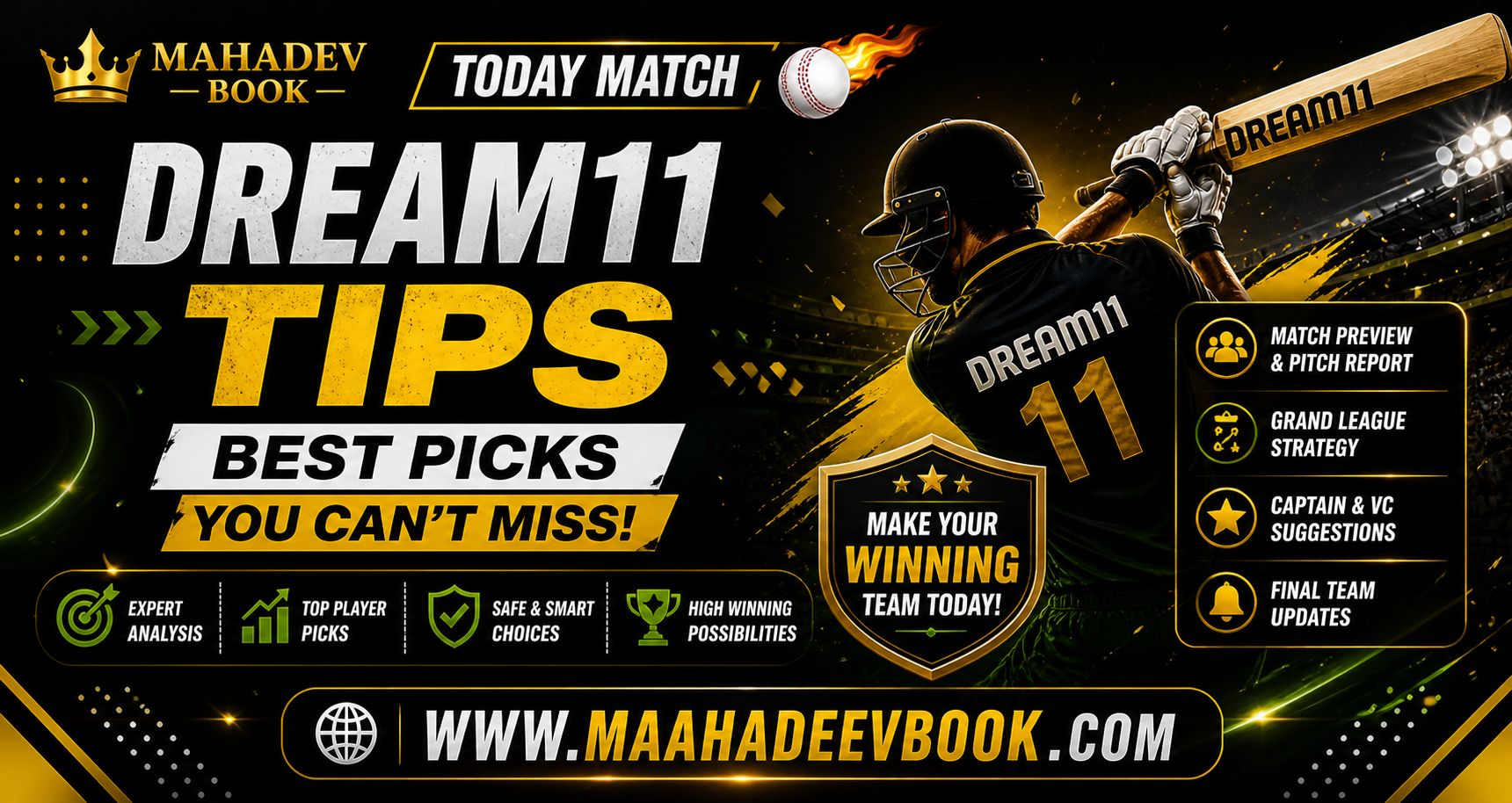 Read more about the article Today Match Dream11 Tips: Best Picks You Can’t Miss – Mahadev Book